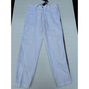 Sauvage Mens White Linen Trousers Side Stripe Drawstring Pants Small NEW